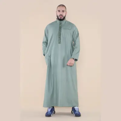 103 Mens Green Muslim Islam Eid Nehru Collar Thobe 3