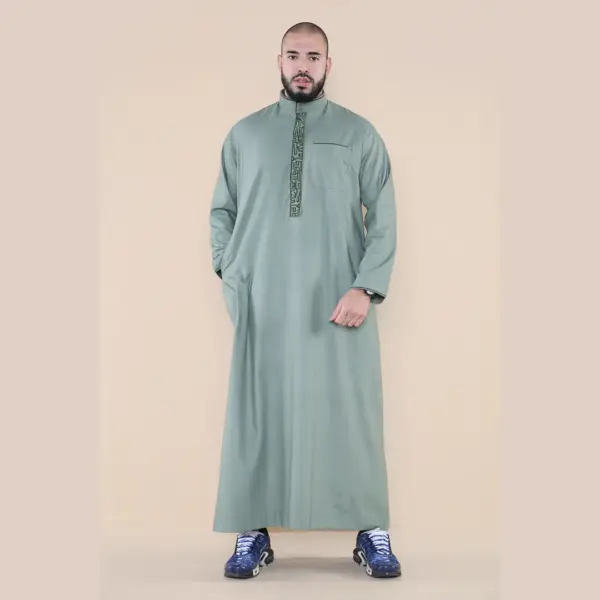 103 Mens Green Muslim Islam Eid Nehru Collar Thobe 3