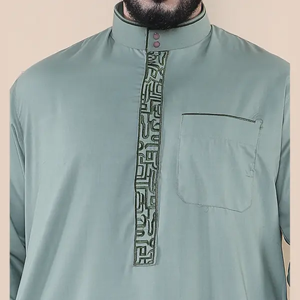 103 Mens Green Muslim Islam Eid Nehru Collar Thobe 4