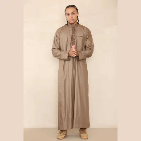 103 Mens Light Brown Muslim Islam Eid Nehru Collar Thobe 2