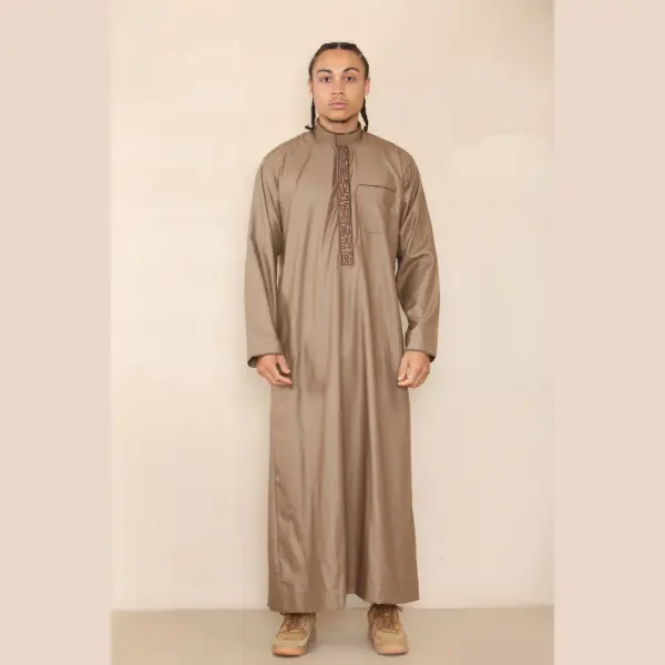 103 Mens Light Brown Muslim Islam Eid Nehru Collar Thobe 3