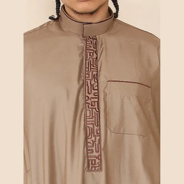 103 Mens Light Brown Muslim Islam Eid Nehru Collar Thobe 4