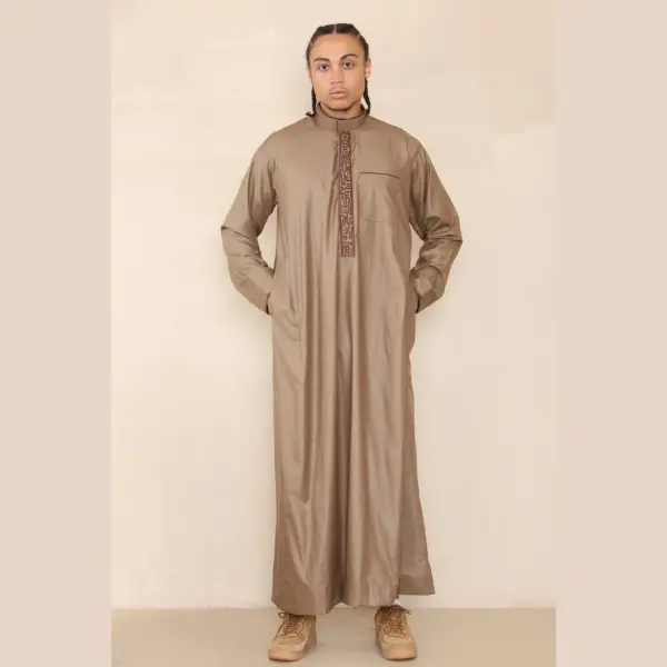 103 Mens Light Brown Muslim Islam Eid Nehru Collar Thobe 5