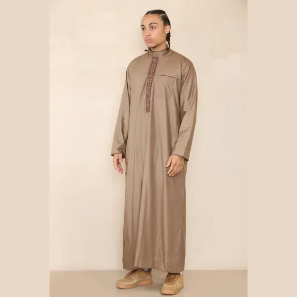 103 Mens Light Brown Muslim Islam Eid Nehru Collar Thobe 6