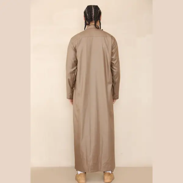 103 Mens Light Brown Muslim Islam Eid Nehru Collar Thobe 7