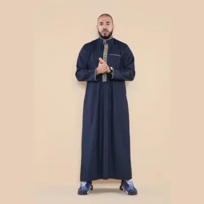103 - Men's Navy Muslim Islam Eid Nehru Collar Thobe