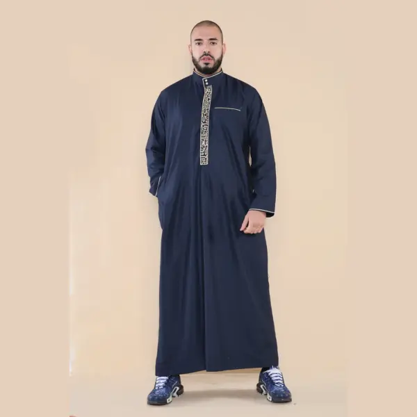 103 Mens Navy Muslim Islam Eid Nehru Collar Thobe 3