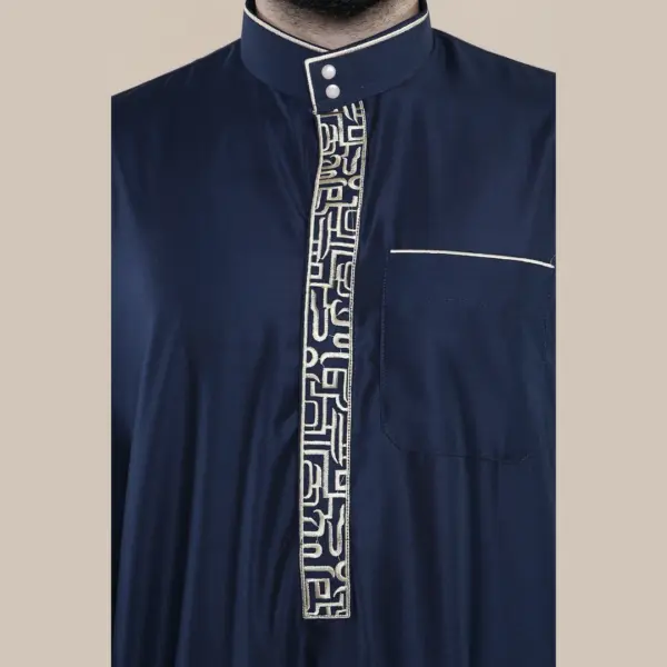 103 Mens Navy Muslim Islam Eid Nehru Collar Thobe 4