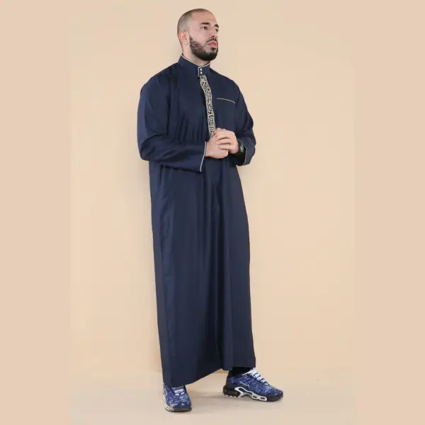 103 Mens Navy Muslim Islam Eid Nehru Collar Thobe 5