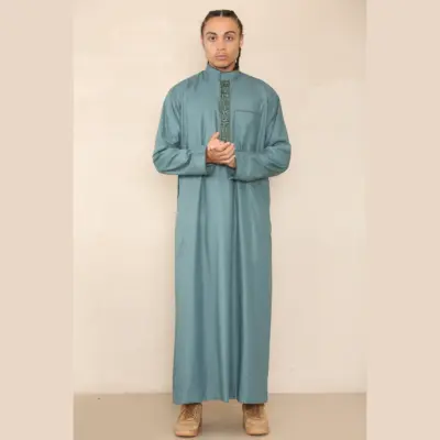 103 - Men's Olive Muslim Islam Eid Nehru Collar Thobe