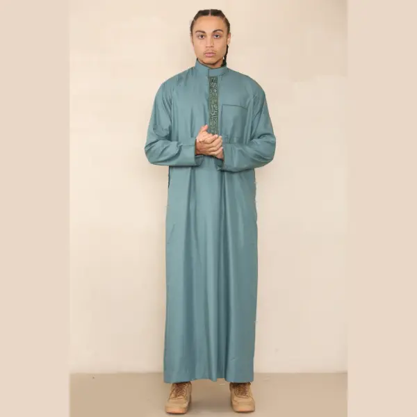 103 Mens Olive Muslim Islam Eid Nehru Collar Thobe 2