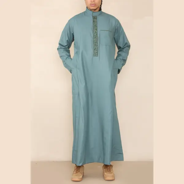 103 Mens Olive Muslim Islam Eid Nehru Collar Thobe 3