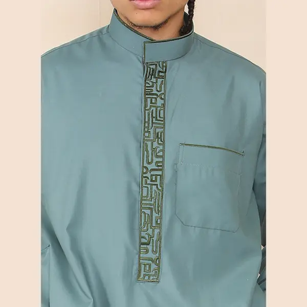 103 Mens Olive Muslim Islam Eid Nehru Collar Thobe 4