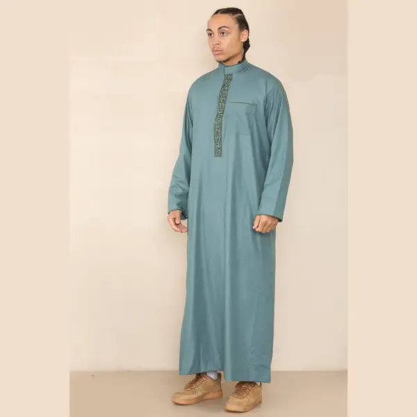 103 Mens Olive Muslim Islam Eid Nehru Collar Thobe 5