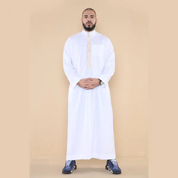 103 Mens White Muslim Islam Eid Nehru Collar Thobe 2