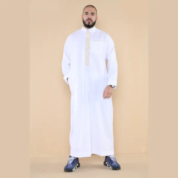 103 Mens White Muslim Islam Eid Nehru Collar Thobe 3