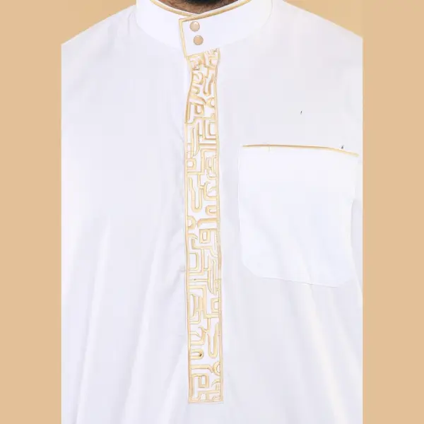 103 Mens White Muslim Islam Eid Nehru Collar Thobe 4