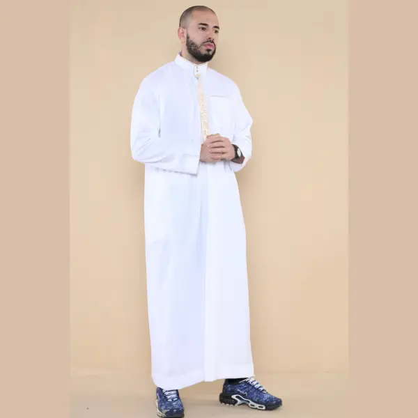 103 Mens White Muslim Islam Eid Nehru Collar Thobe 5