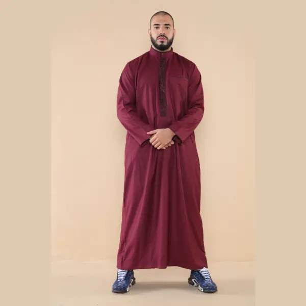 103 Mens Wine Muslim Islam Eid Nehru Collar Thobe 2