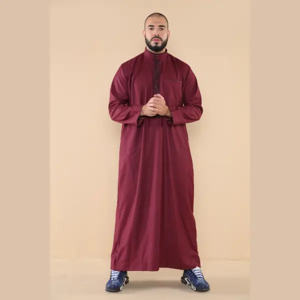 103 Mens Wine Muslim Islam Eid Nehru Collar Thobe 3