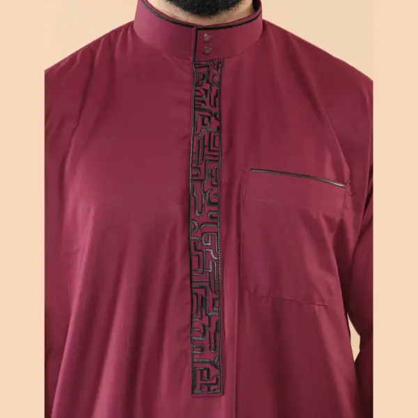 103 Mens Wine Muslim Islam Eid Nehru Collar Thobe 4