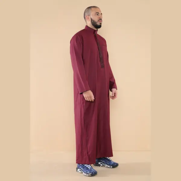 103 Mens Wine Muslim Islam Eid Nehru Collar Thobe 5