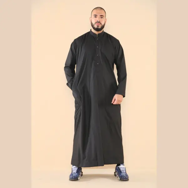 104 Mens Black Muslim Nehru Collar Eid Thobe 3