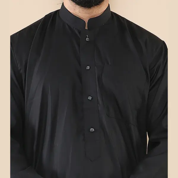 104 Mens Black Muslim Nehru Collar Eid Thobe 4