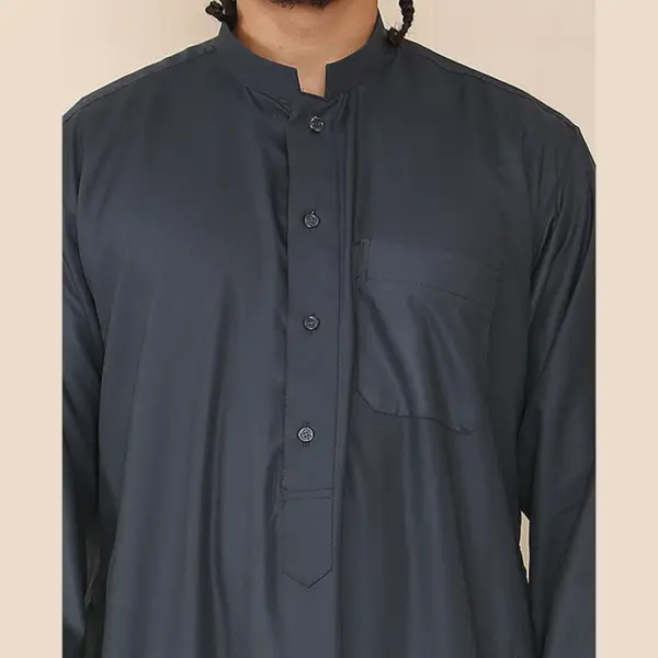 104 Mens Charcoal Muslim Nehru Collar Eid Thobe 4