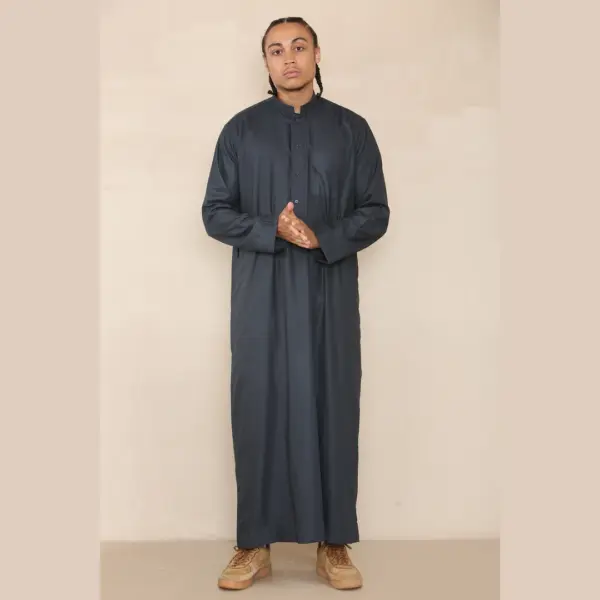 104 Mens Charcoal Muslim Nehru Collar Eid Thobe 5