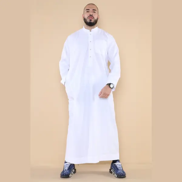 104 Mens White Muslim Nehru Collar Eid Thobe 3