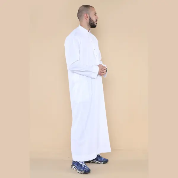 104 Mens White Muslim Nehru Collar Eid Thobe 5