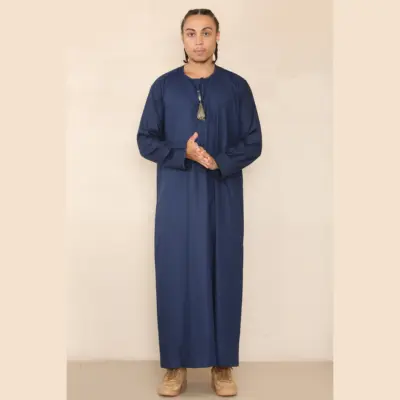 105 - Men's Navy Gold Omani Eid Tassel Thobe Jubba