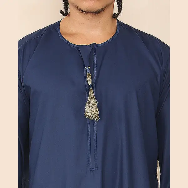 105 Mens Navy Gold Omani Eid Tassel Thobe Jubba Thobez 4