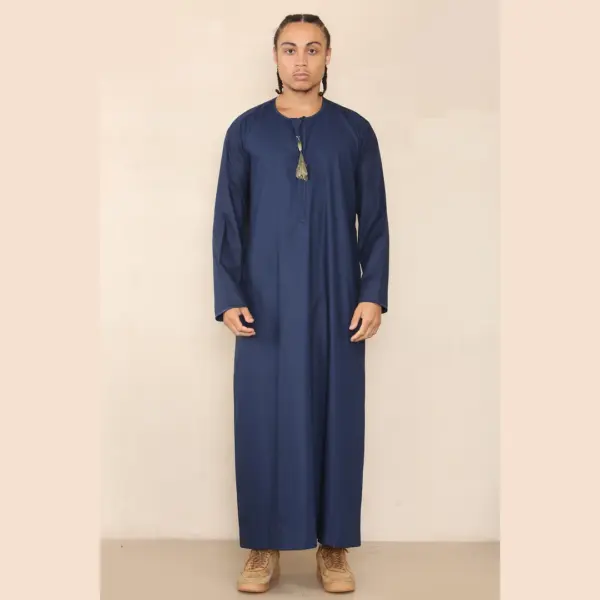 105 Mens Navy Gold Omani Eid Tassel Thobe Jubba Thobez 5