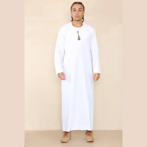 105 Mens White Gold Omani Eid Tassel Thobe Jubba Thobez 2