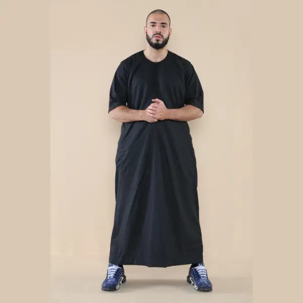 107 Mens Black Zipped Half Sleeve Islamic Thobe 2