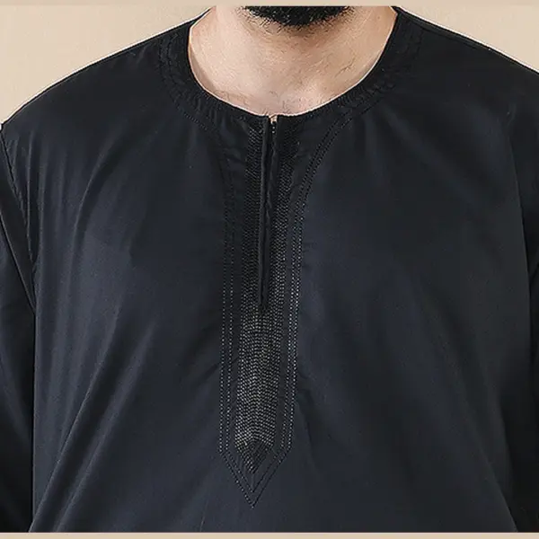 107 Mens Black Zipped Half Sleeve Islamic Thobe 4