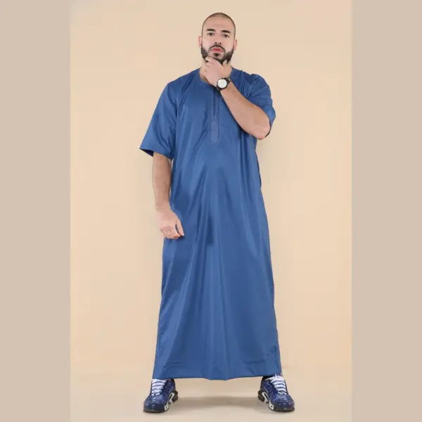 107 Mens Blue Zipped Half Sleeve Islamic Thobe 3