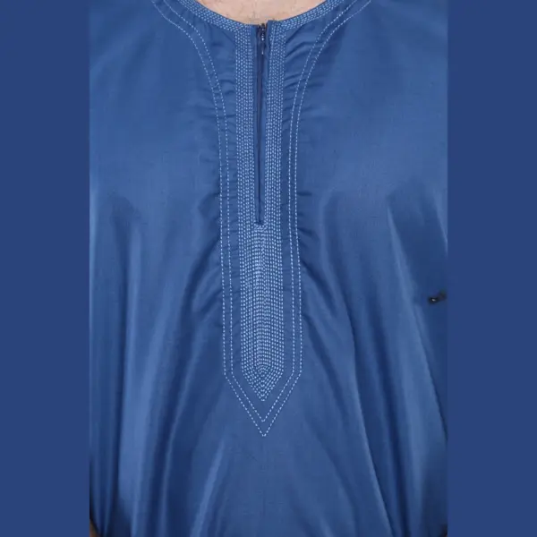 107 Mens Blue Zipped Half Sleeve Islamic Thobe 4