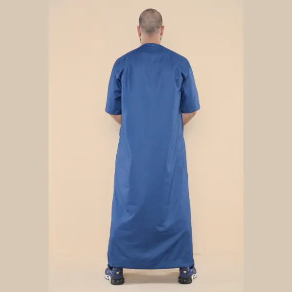 107 Mens Blue Zipped Half Sleeve Islamic Thobe 6