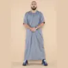 107 - Men's Grey Zipped Half Sleeve Islamic Thobe