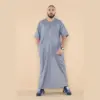 107 - Men's Grey Zipped Half Sleeve Islamic Thobe - Image 2