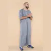107 - Men's Grey Zipped Half Sleeve Islamic Thobe - Image 4