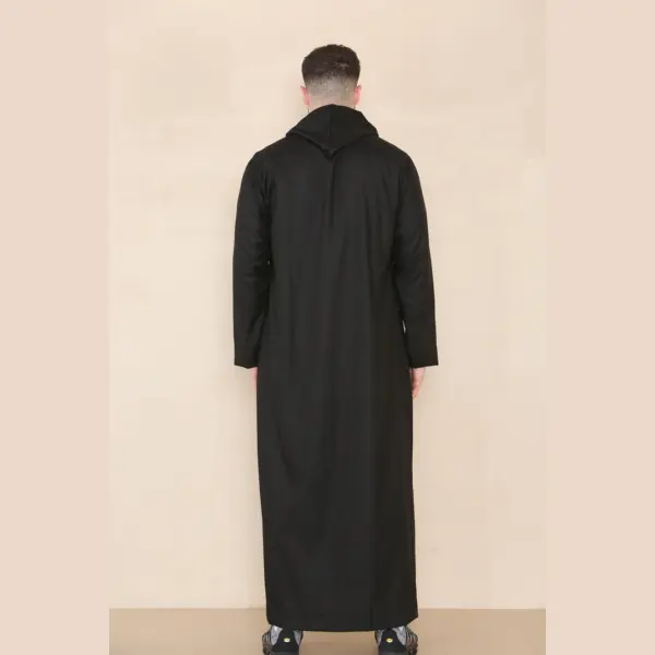 108 Mens Black Muslim Slim or Regular Fit Hooded Thobe 6