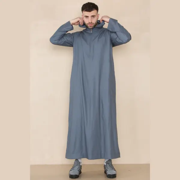 108 Mens Grey Muslim Slim or Regular Fit Hooded Thobe 2