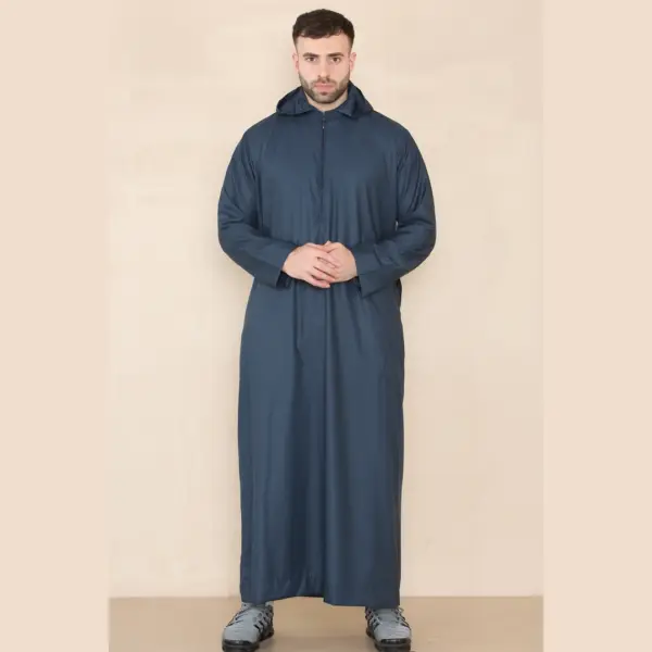 108 Mens Navy Muslim Slim or Regular Fit Hooded Thobe 2