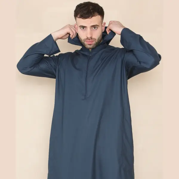 108 Mens Navy Muslim Slim or Regular Fit Hooded Thobe 5