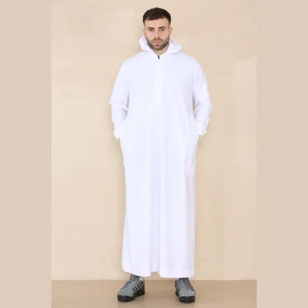 108 Mens White Muslim Slim or Regular Fit Hooded Thobe 3