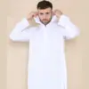 108 - Men's White Muslim Slim or Regular Fit Hooded Thobe - Image 4